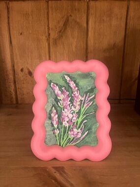 Lavender sprig painting with pink wavy frame